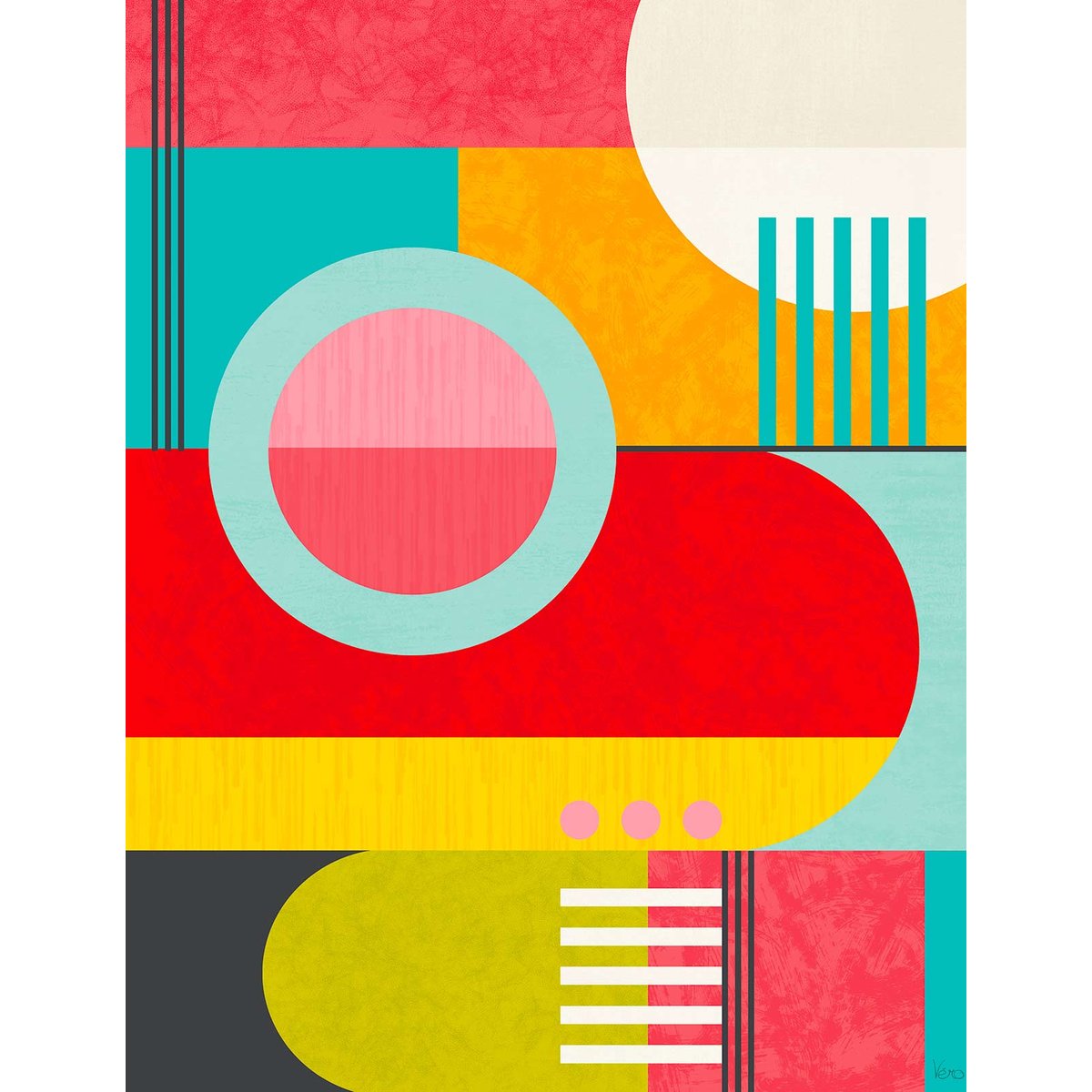 Papier peint formes géométriques rétro multicolore design abstrait multicolore, HEXOA