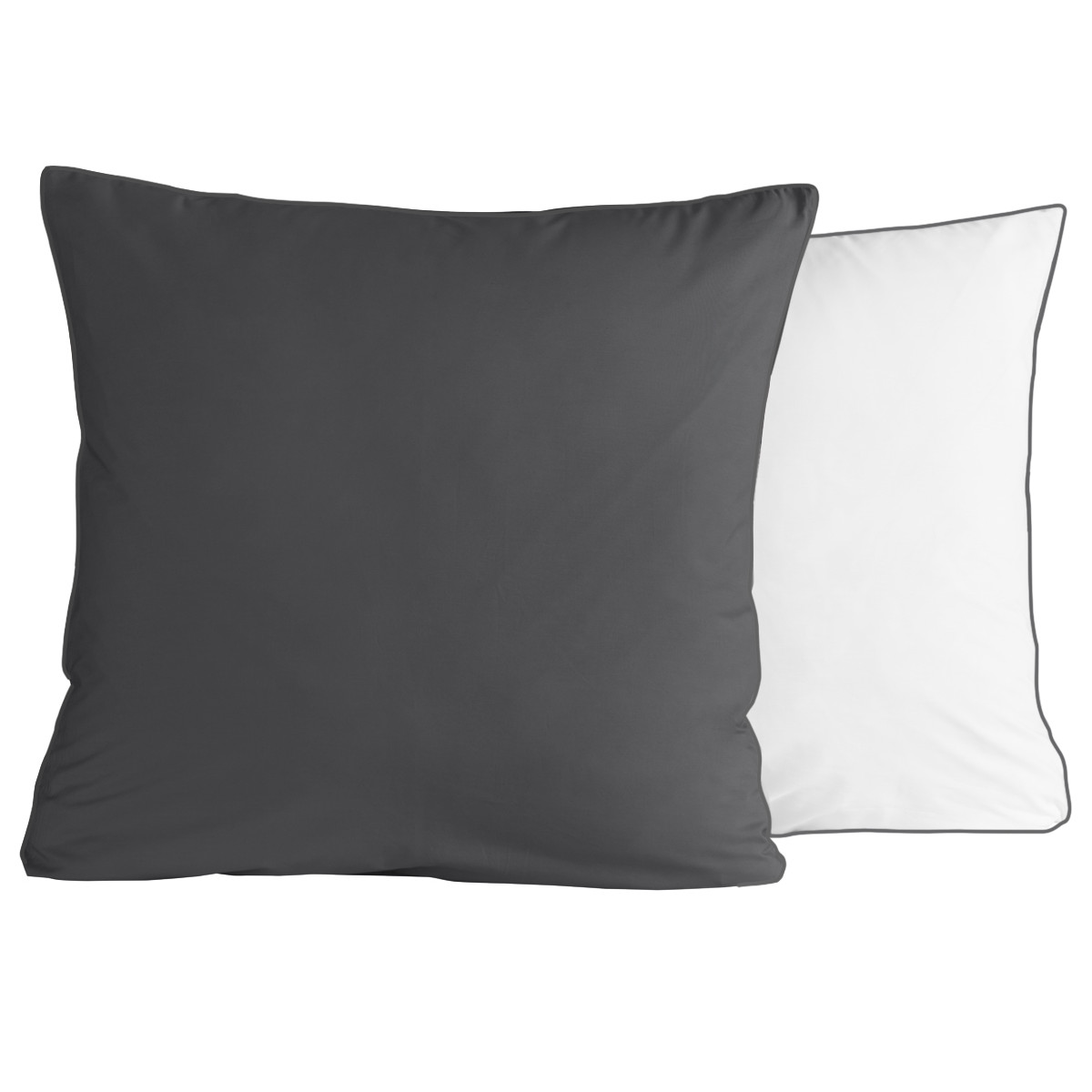 Parure housse de couette percale de coton avec 2 taies 65x65 cm ROSE WOOD anthracite/blanc, SENSEI MAISON