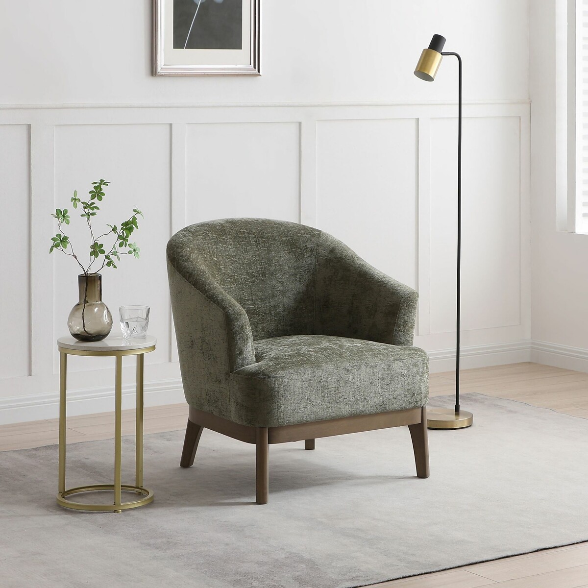 Eliana Chenille Tub Chair olive, SO'HOME