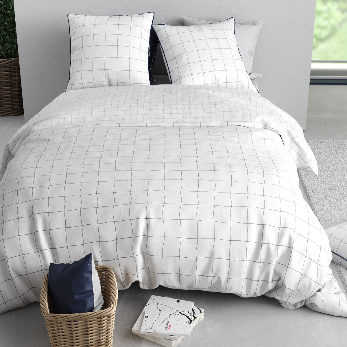 Parure housse de couette en coton imprimée, Nestor bleu, C DESIGN HOME TEXTILE