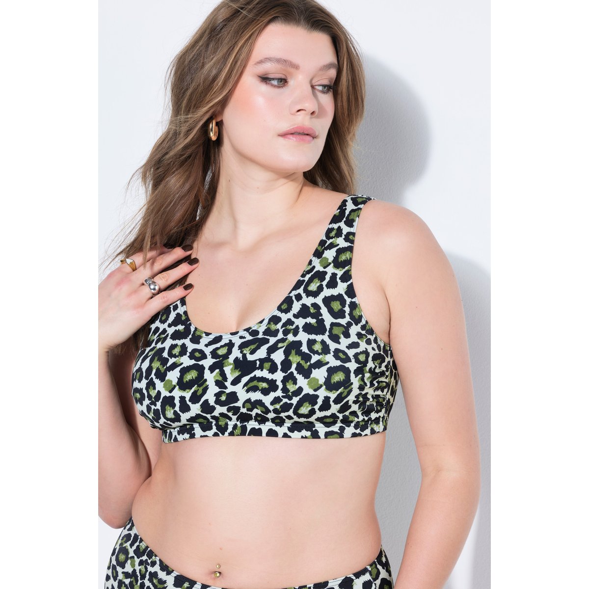 Haut de bikini, imprimé léopard coloré olive, STUDIO UNTOLD