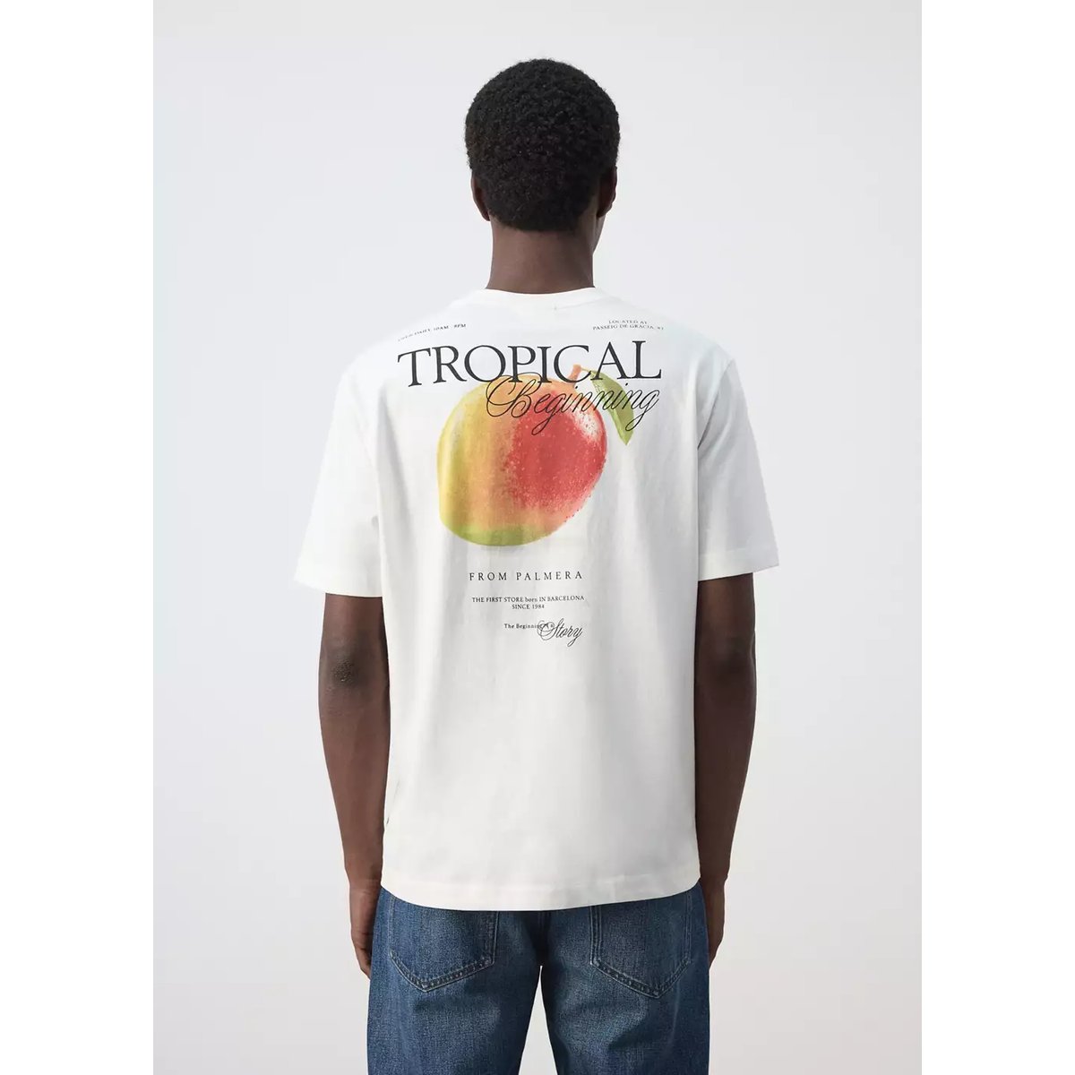 T-shirt 100 % coton imprimé blanc, MANGO MAN
