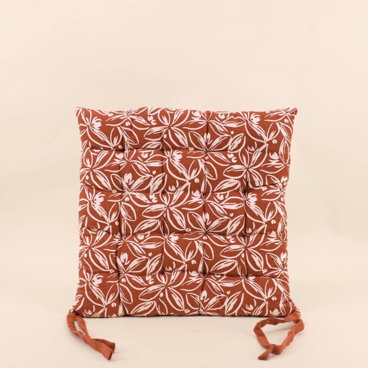 Lot de 4 galettes de chaise à motifs fleuris brique, ORNAMI