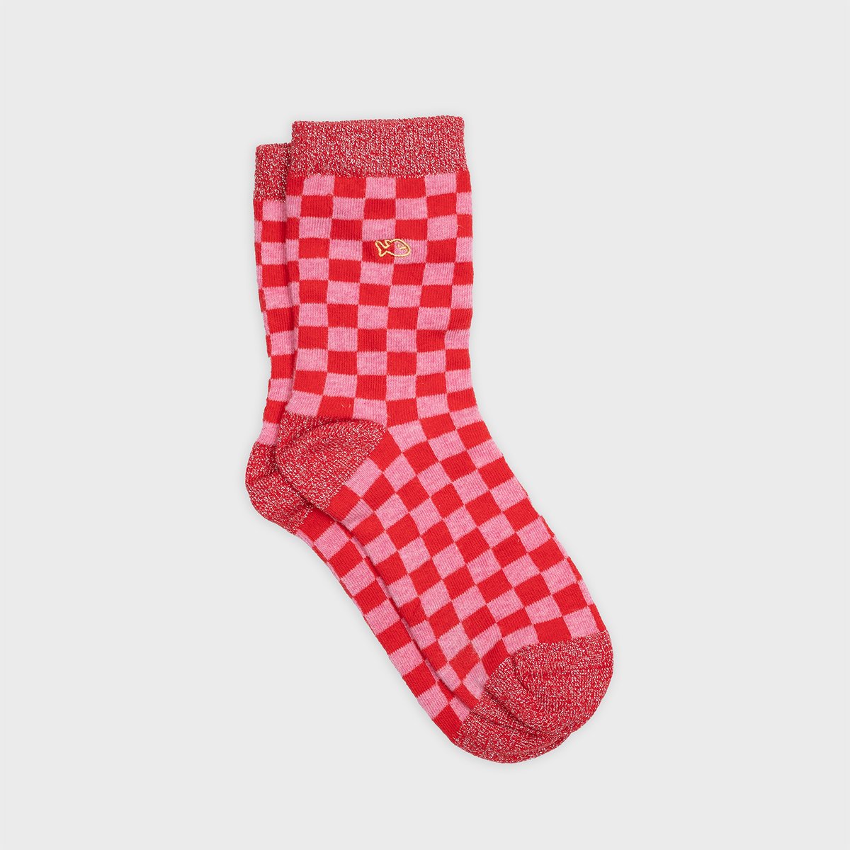 Chaussettes en coton peigné CARREAUX rouge et rose, BILLYBELT