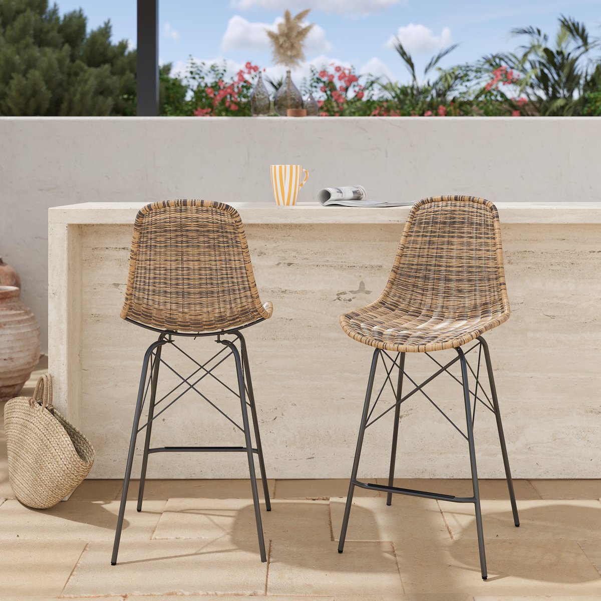 Lot de 2 chaises de bar 63 cm en résine - TIPTUR naturel, MAISON PAVANE
