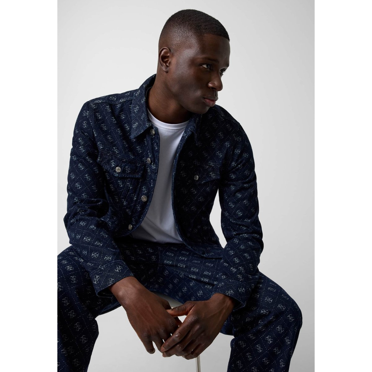 Veste En Jean Jacquard bleu foncé, GUESS