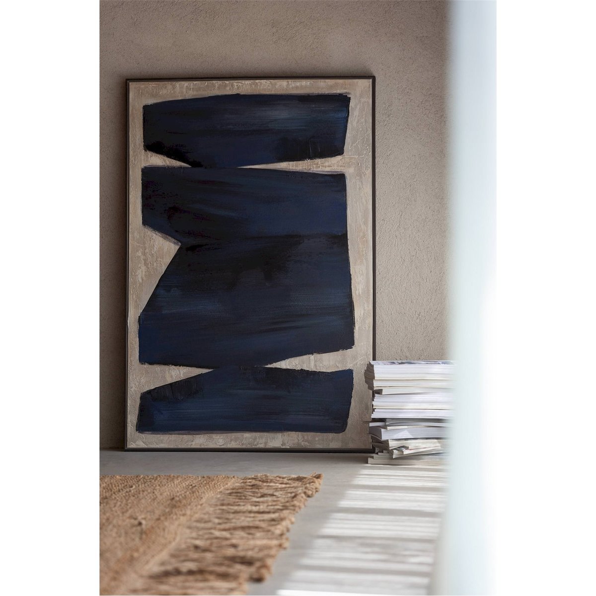 Tableau abstrait rectangulaire sur toile noir brun effet texturé, RECOLLECTION