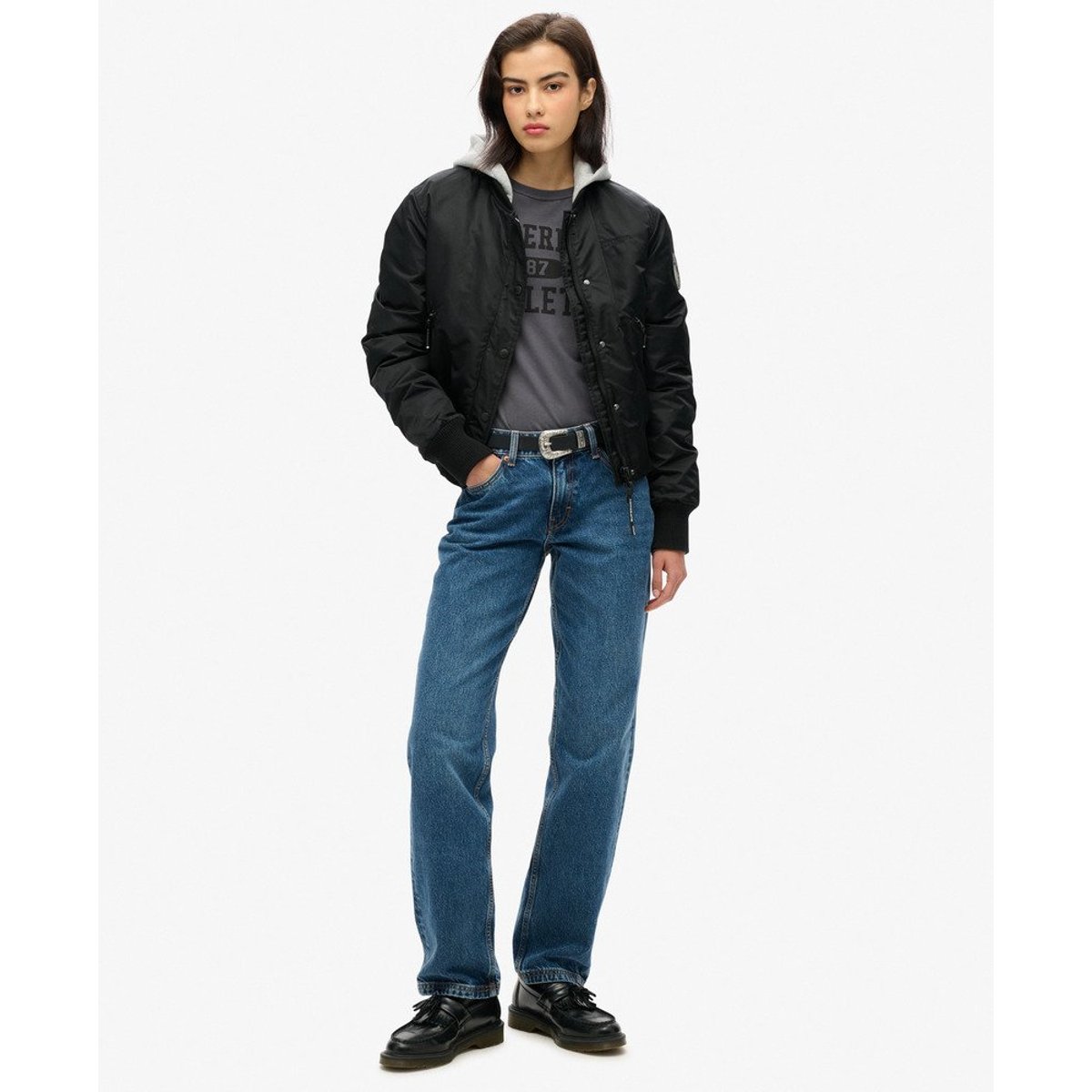 Haut slim à manches longues Athletic Essentials Ringer gris ardoise foncé, SUPERDRY