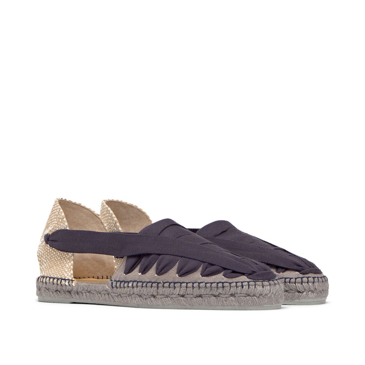 Espadrilles plates en coton organique à lacets NORMAN PLATFORM bleu marine, CASTANER