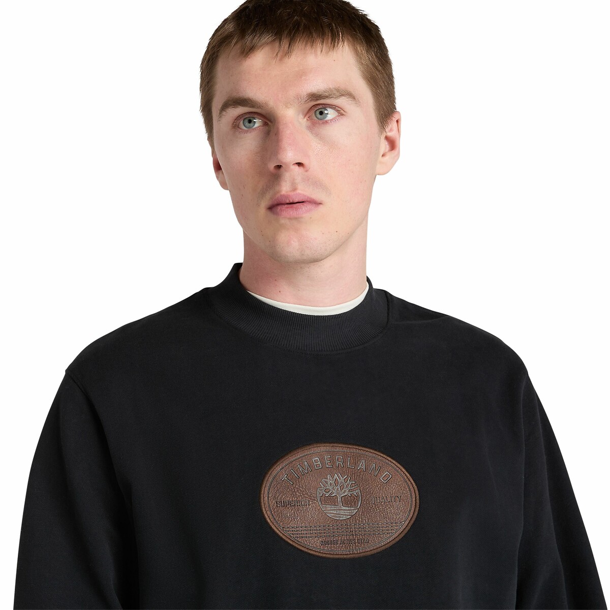 Sweat col rond avec logo en cuir noir, TIMBERLAND