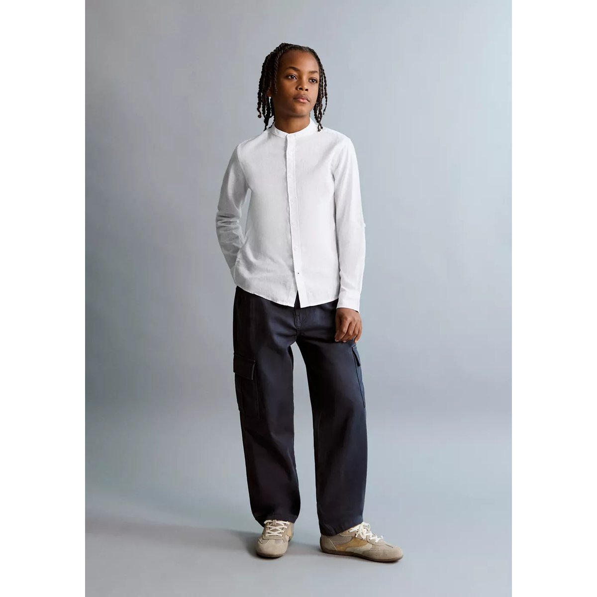 Chemise lin col officier blanc, MANGO KIDS