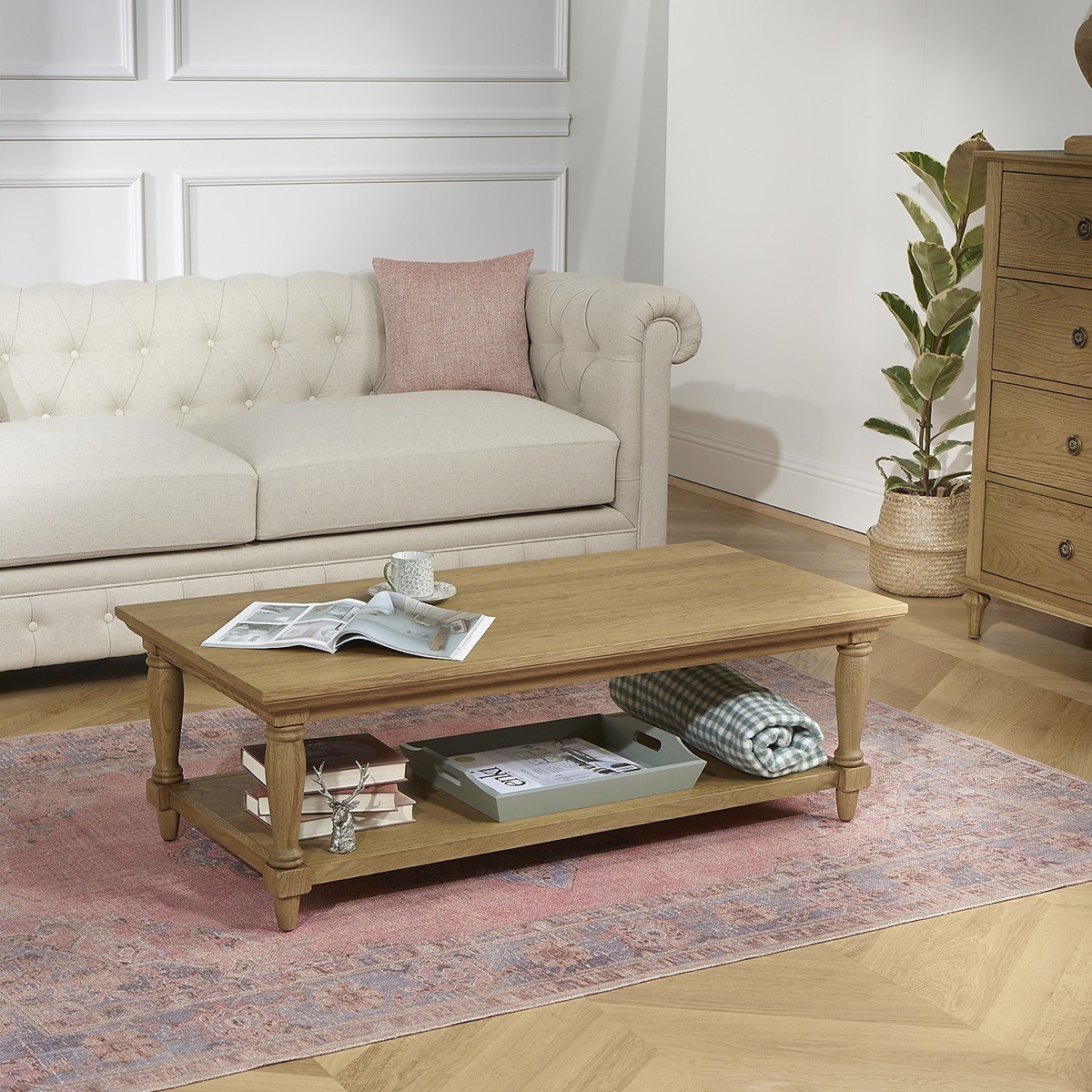 Table basse rectangulaire style shabby chic en chêne EDINBURGH marron, ROBIN DES BOIS