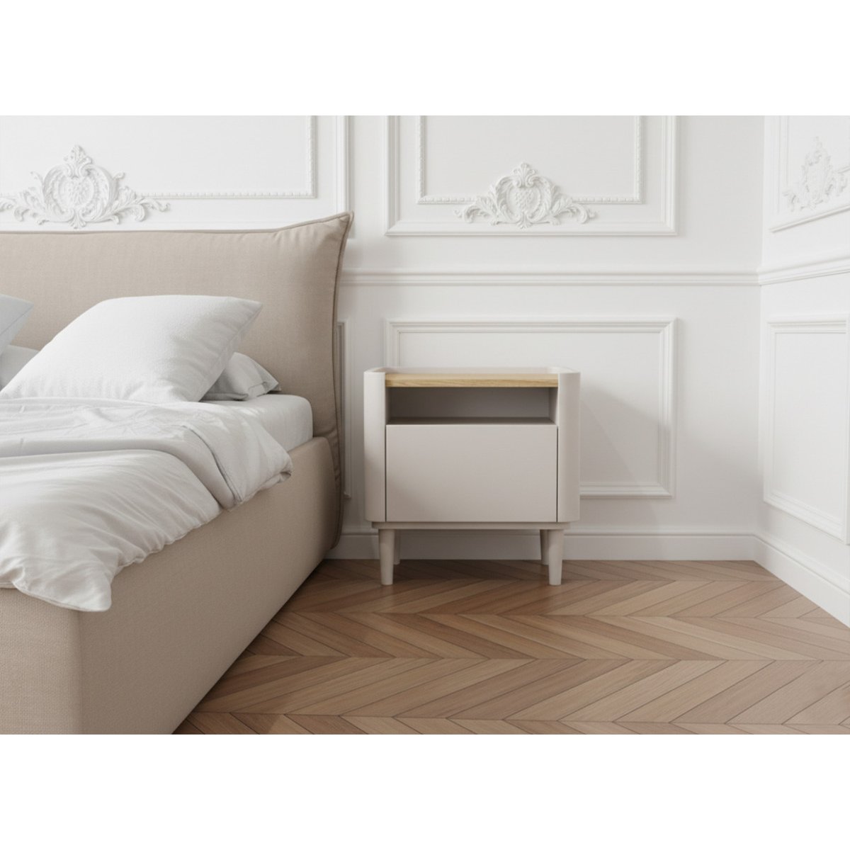 Table de chevet , ANYA beige, BOBOCHIC