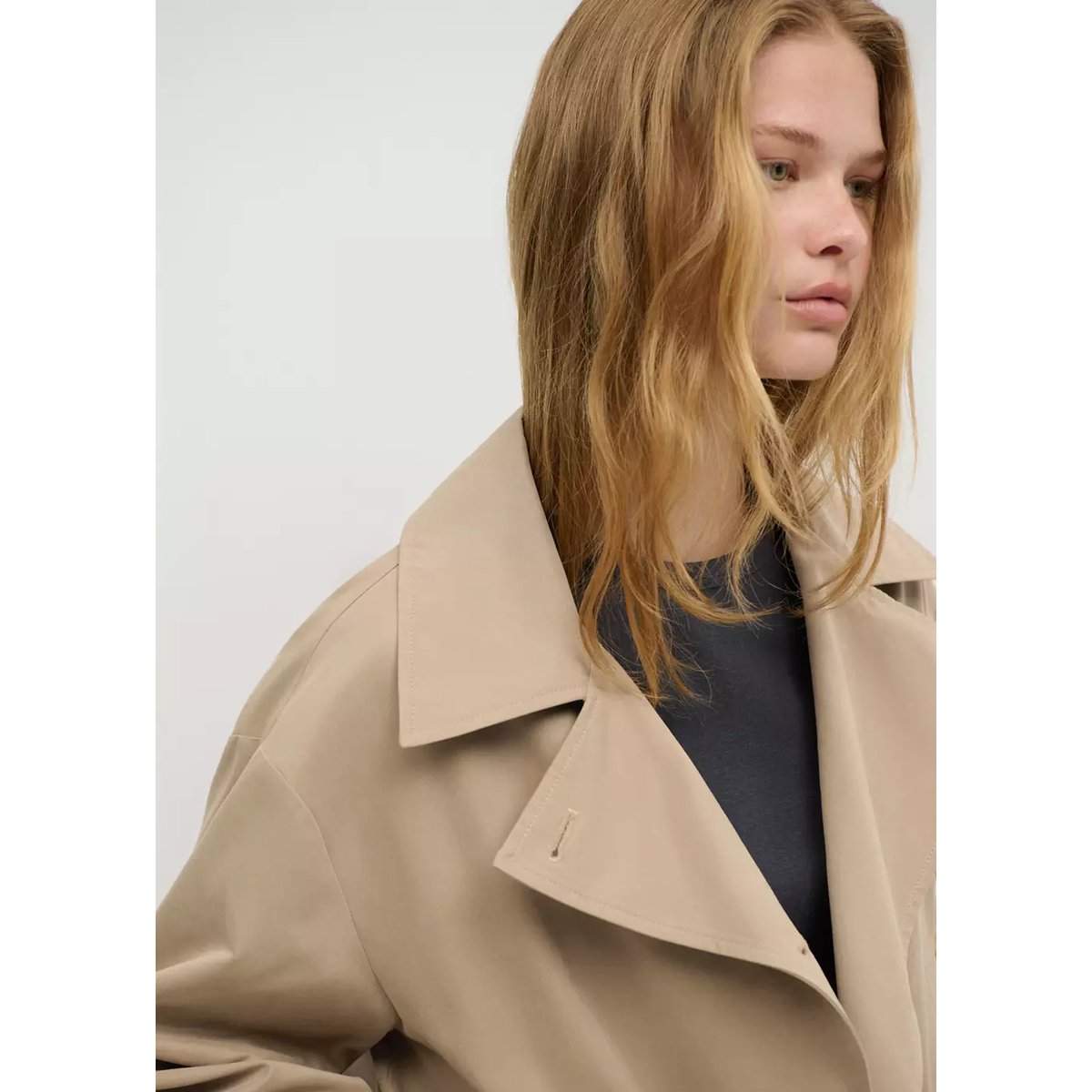 Trench court croisé beige, MANGO TEEN