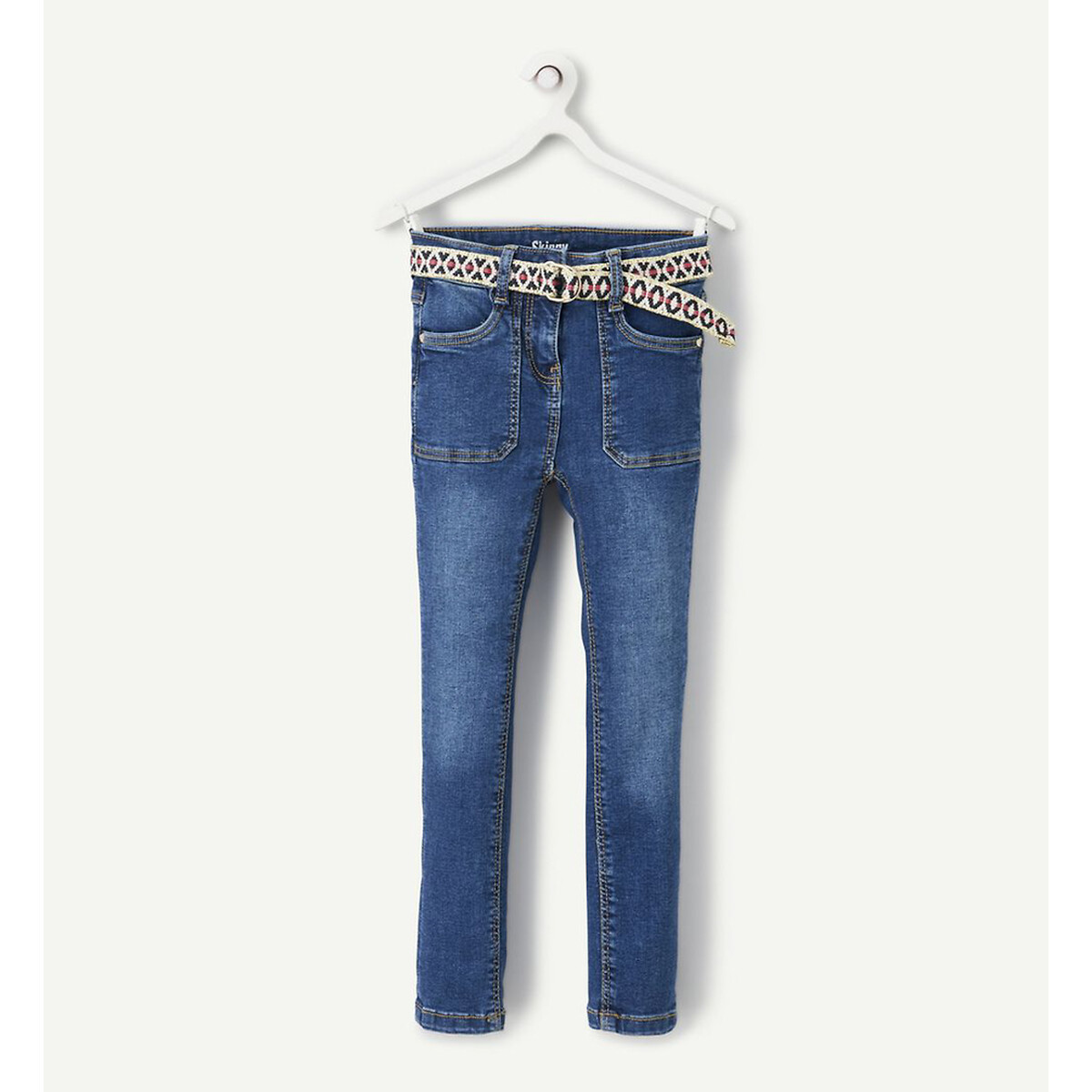 Jean skinny avce ceinture tréssée bleu jean, TAPE A L'OEIL