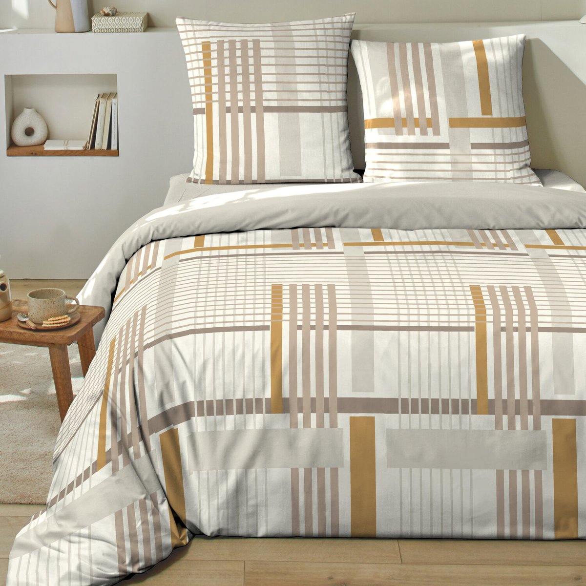 Parure housse de couette coton imprimés, eloi blanc blanc, C DESIGN HOME TEXTILE