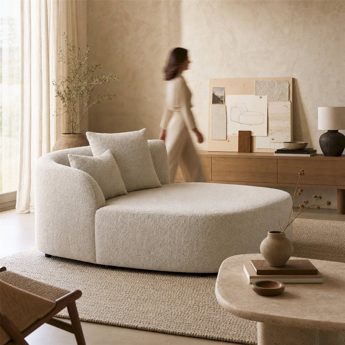 Chaise longue contemporaine collection VACIO beige, RECOLLECTION