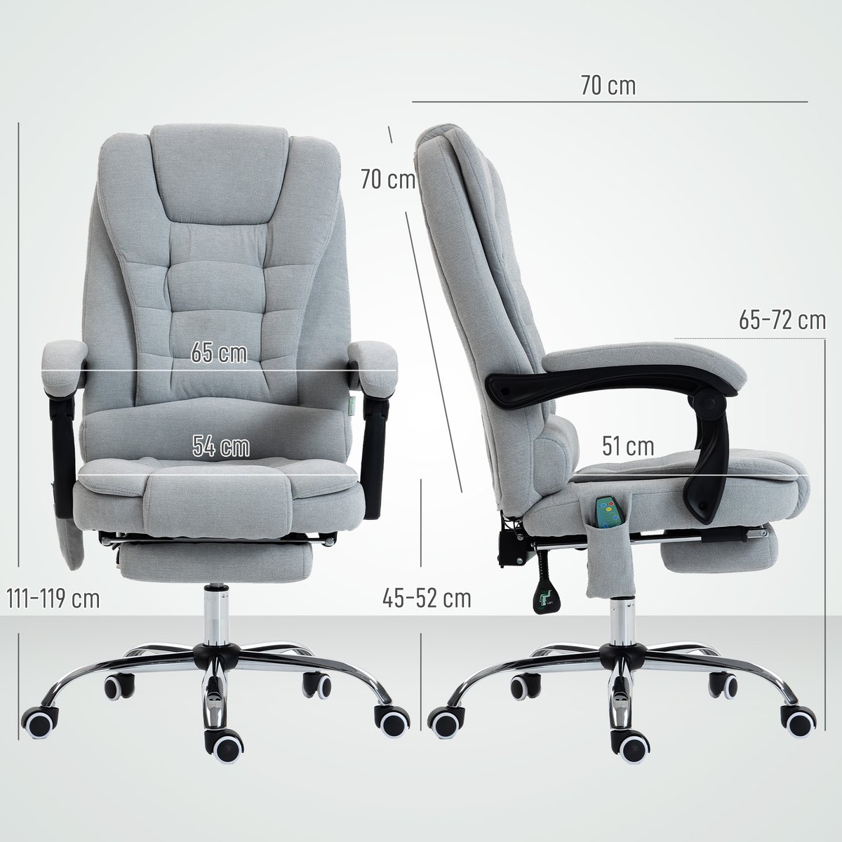 Fauteuil de bureau avec fonction massage gris clair, HOMCOM