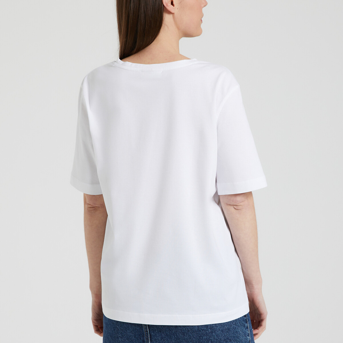 T-shirt décontracté à col V blanc, LACOSTE
