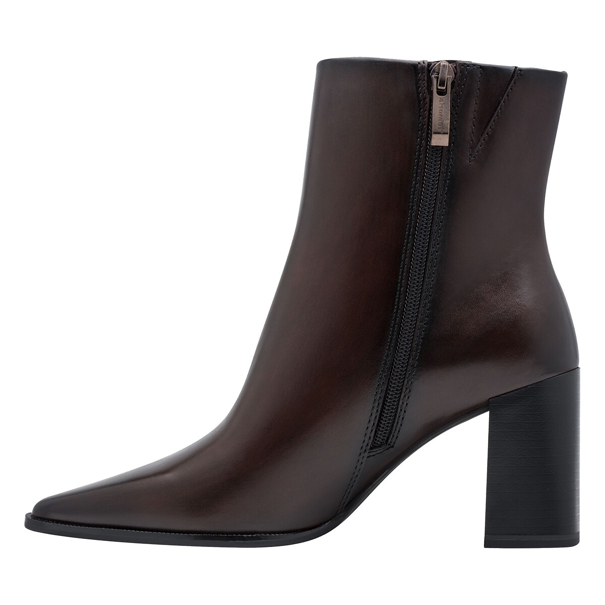 Heeled Pointed Leather Ankle Boots dark brown, TAMARIS