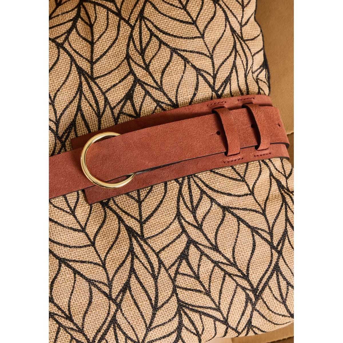 Ceinture large en cuir avec surjet marron, LA FEE MARABOUTEE