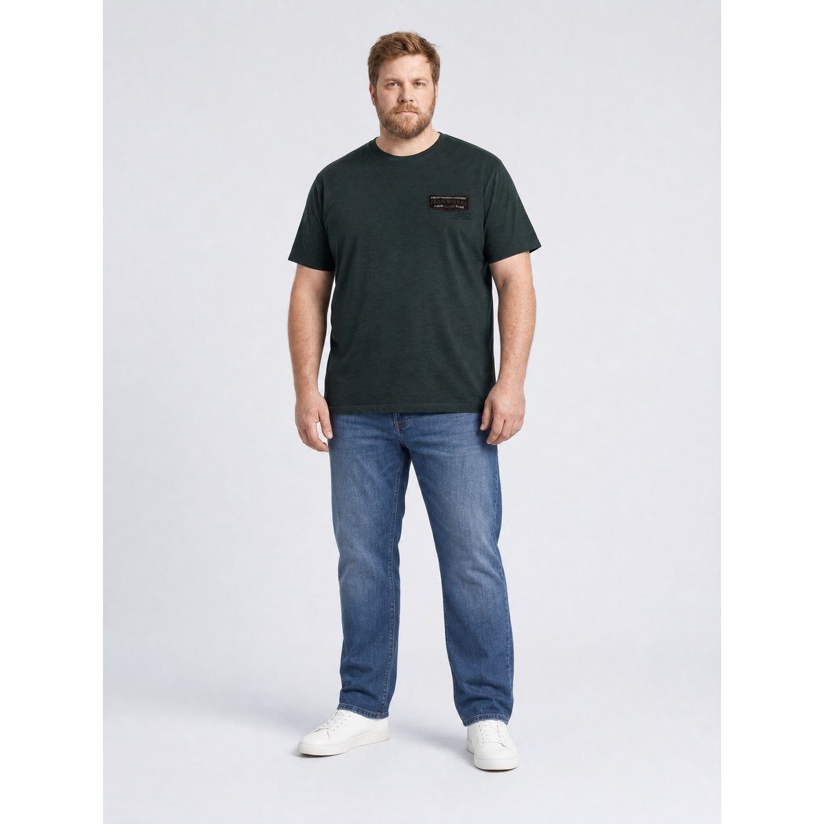 T-shirt grande taille en coton flammé avec poche poitrine jensen vert deep green, PETROL INDUSTRIES