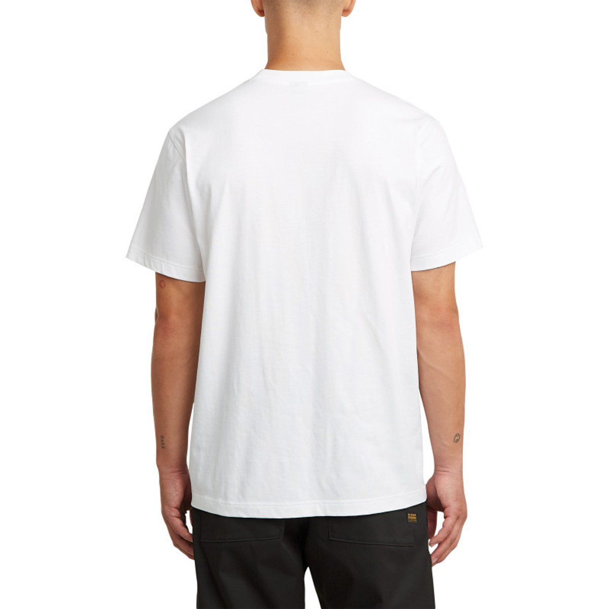 T-shirt en coton biologique bleu marine imprimé avec une coupe droite blanc, G-Star RAW