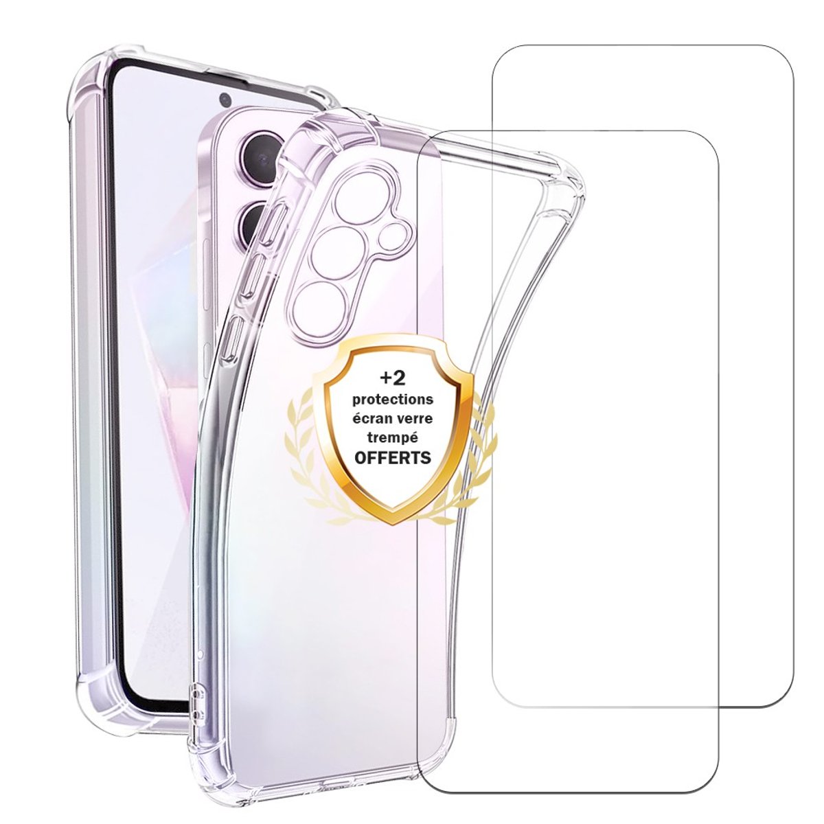 Coque Galaxy A55 antichoc + 2 vitres transparent, EVETANE