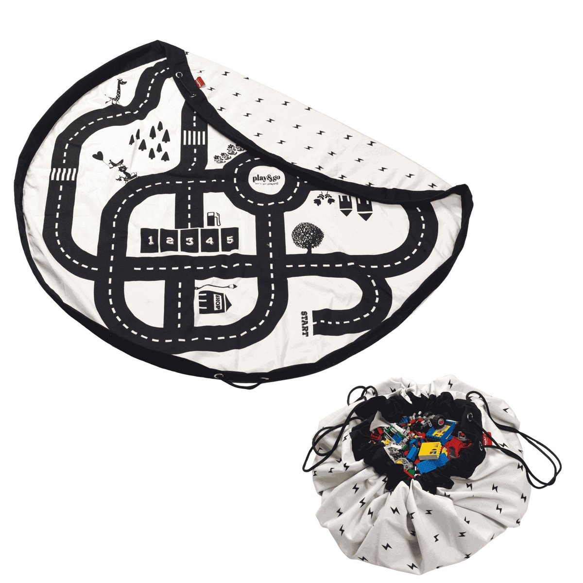 play&go - tapis de jeu & sac à jouets - roadmap/ thunderbolt ecru/noir, PLAY ET GO