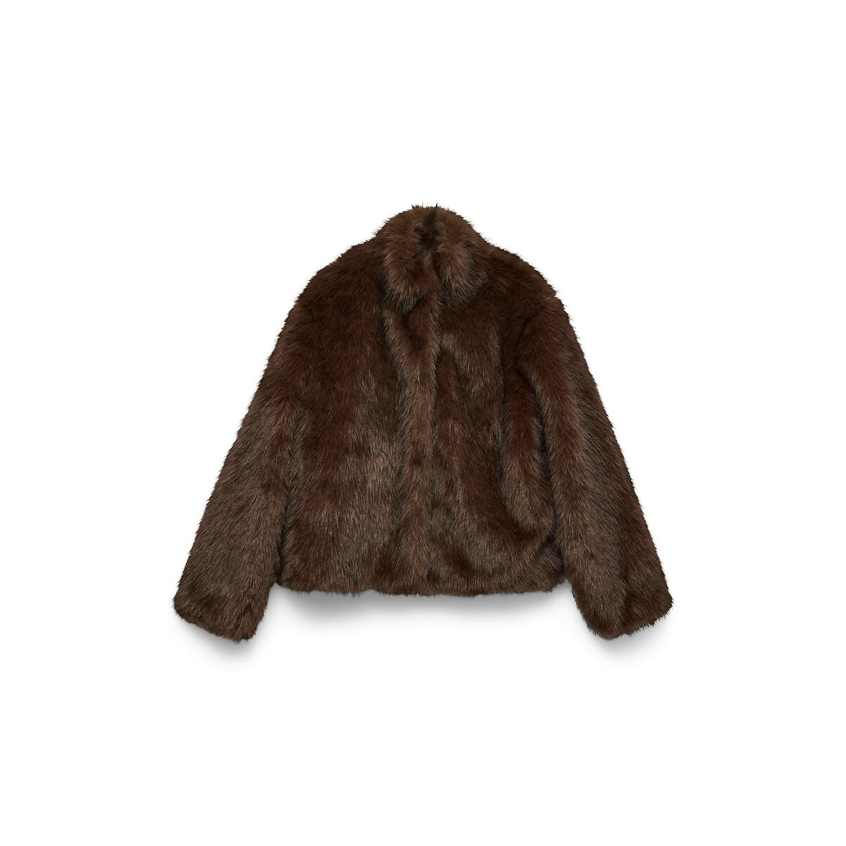 Manteau court en tissu duveteux à poils longs marron chocolat, VERO MODA