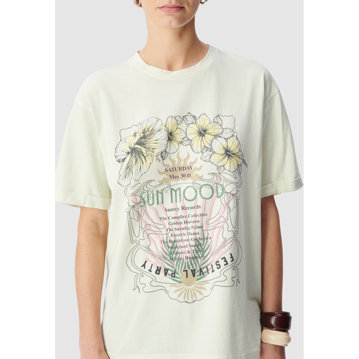 Tee-shirt coton bio affiche fleurs amande, IKKS