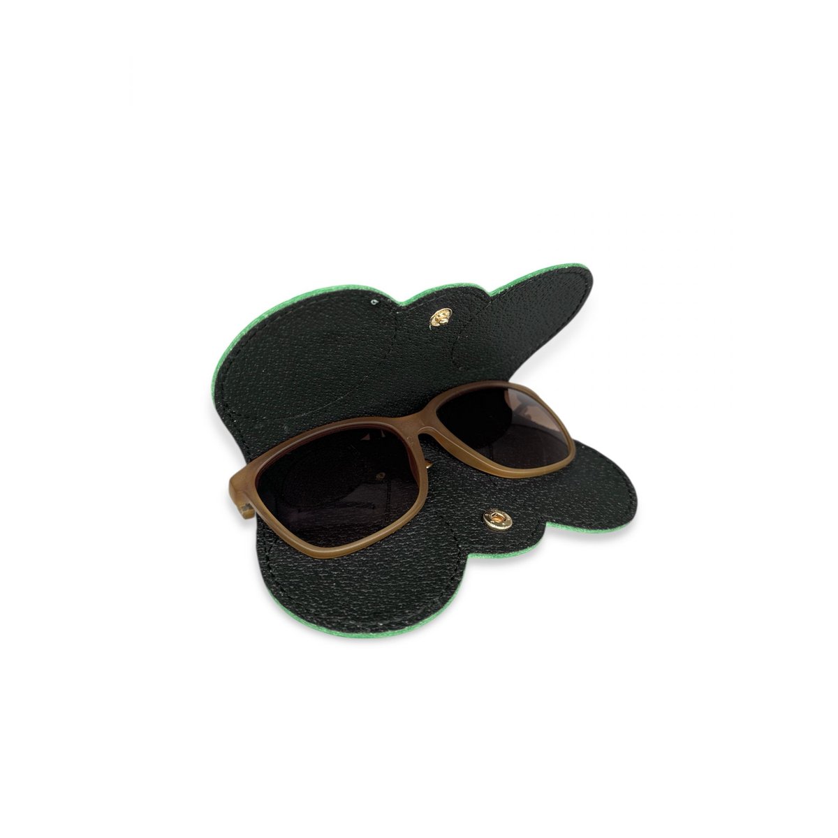 Etui à lunettes en cuir grainé PEANUT vert anglais, OH MY BAG