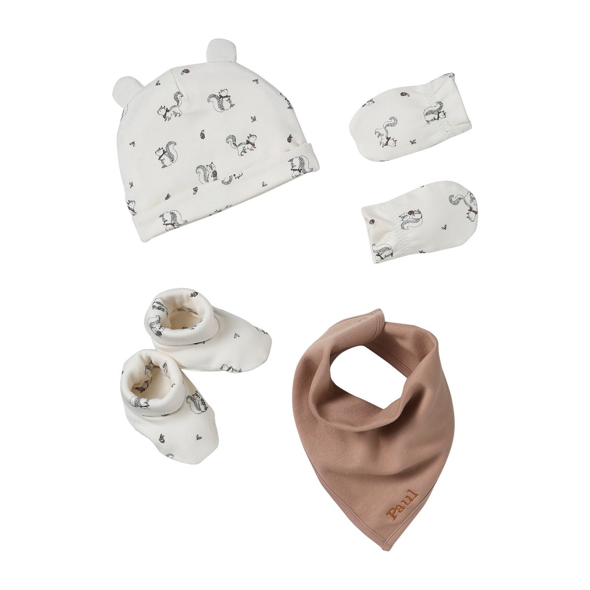 Ensemble bonnet, moufles, foulard et chaussons bébé beige, VERTBAUDET