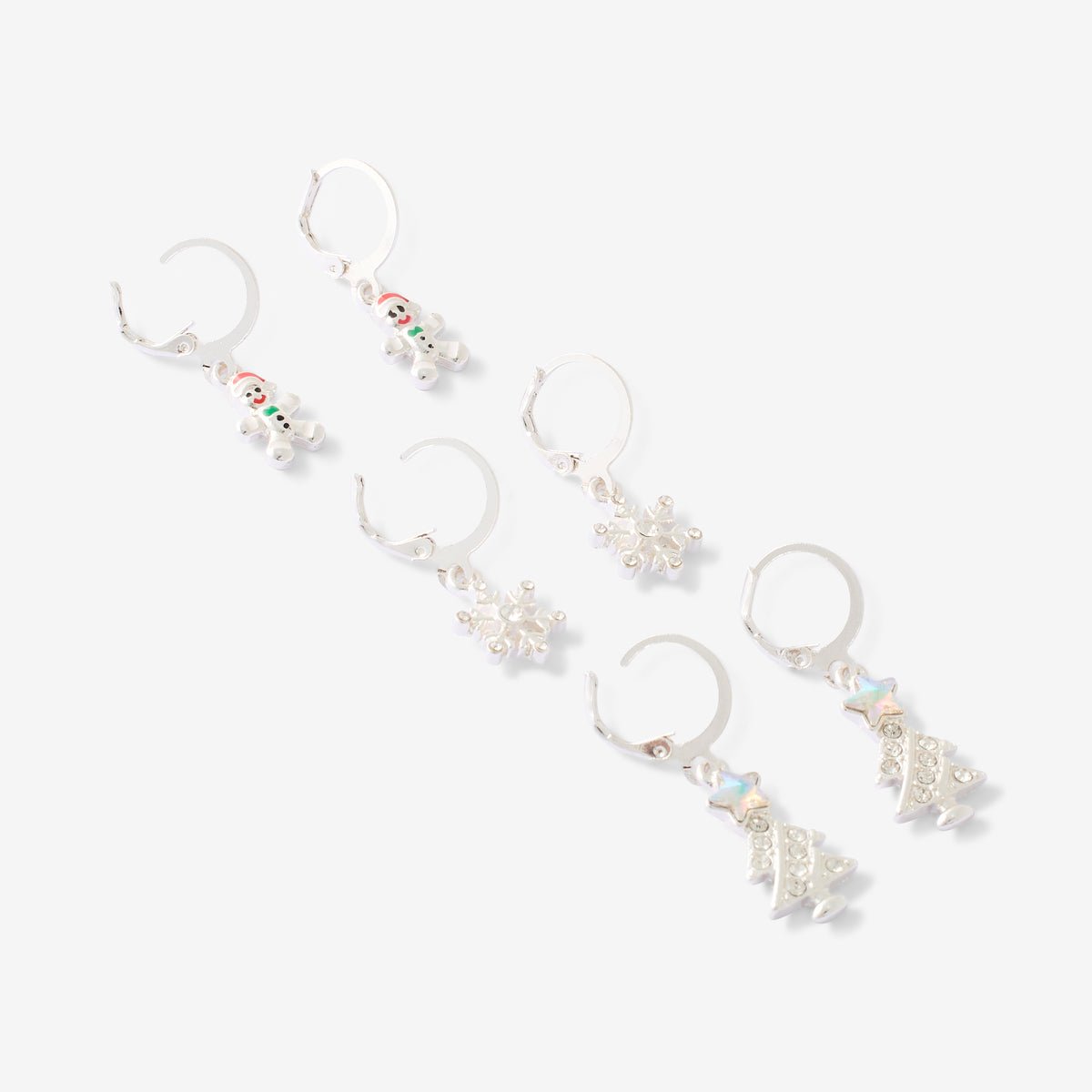 Set de 3 paires de boucles d'oreilles pendentif de Noël argenté, BALABOOSTE