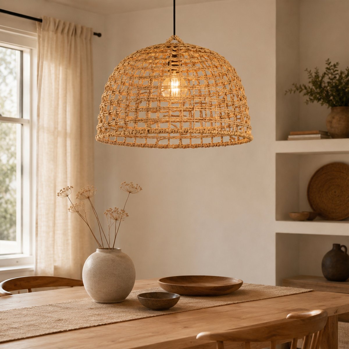 Abat-jour fibres roulées ajourées dôme - LOJI naturel, HOME MAISON
