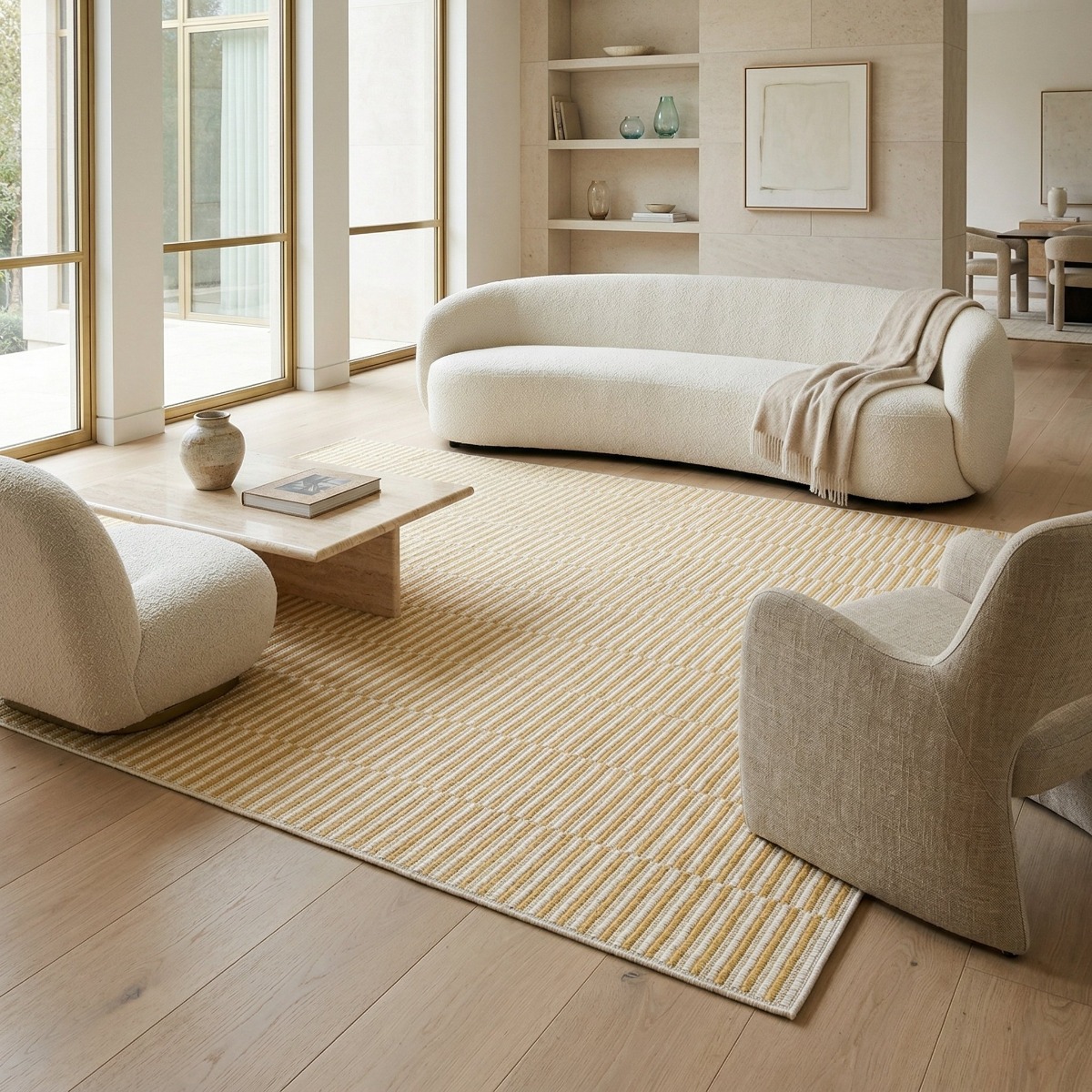 Tapis extérieur intérieur motif géométrique tissé SUNSHINE MEX jaune, THE DECO FACTORY