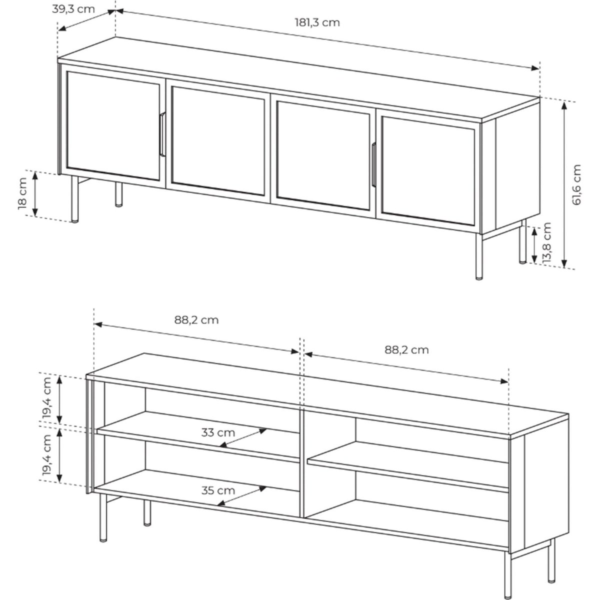 Meuble tv vitré LUMI avec éclairage LED cachemire, RECOLLECTION