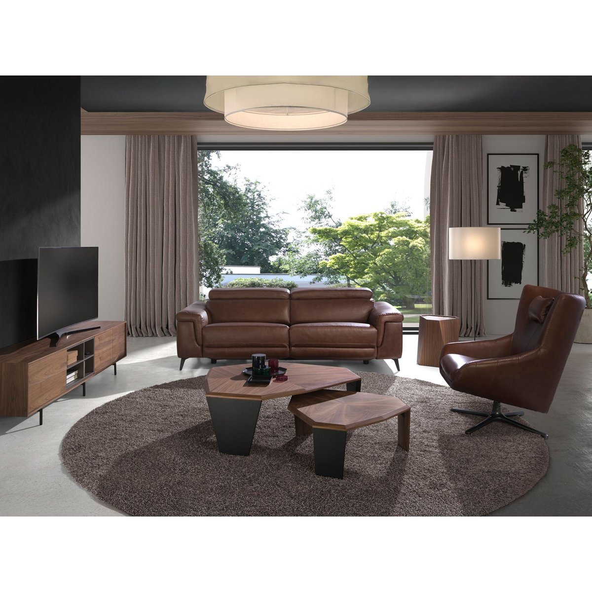 Fauteuil pivotant en cuir brun cognac | gris anthracite, ANGEL CERDA