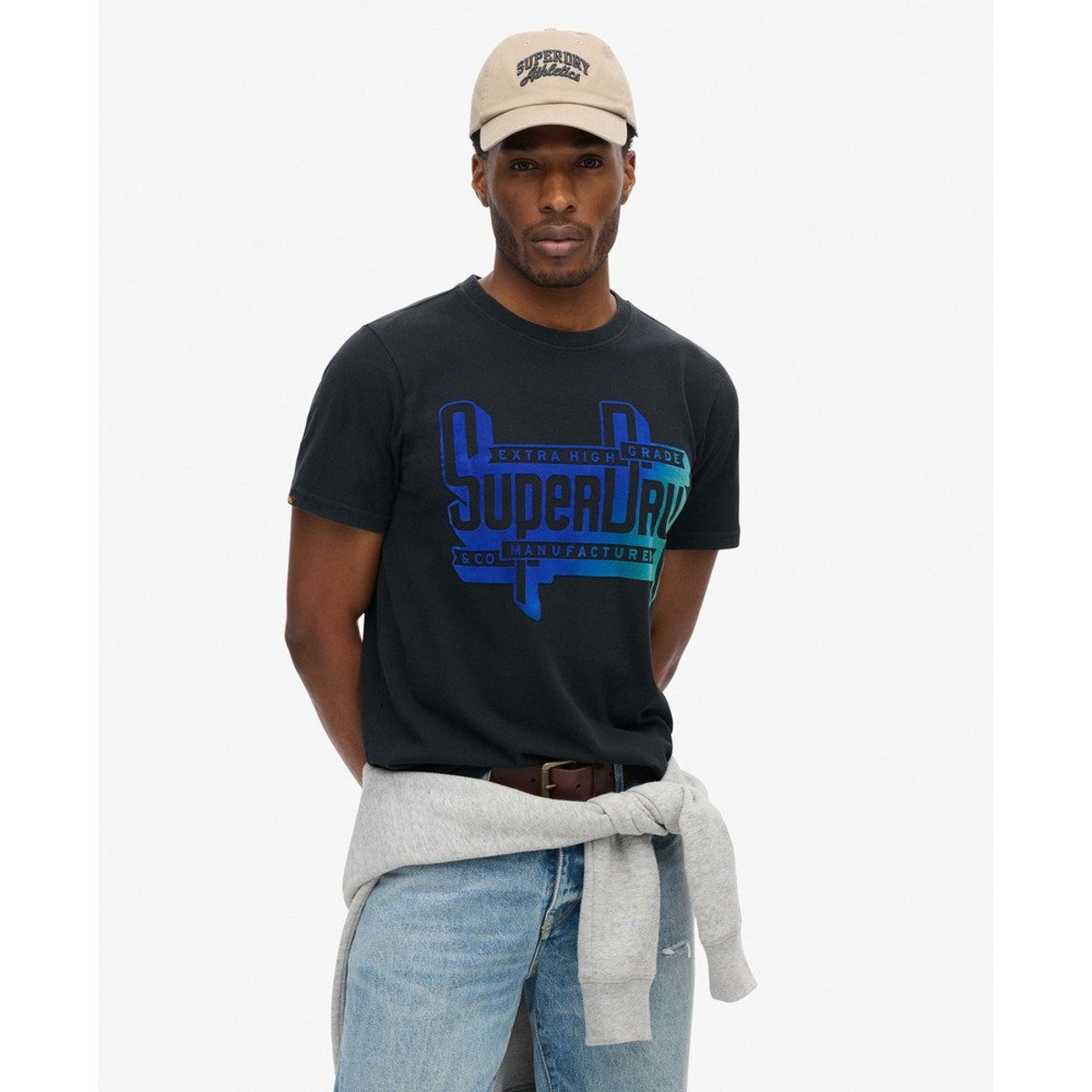 T-shirt à motif floqué délavé noir nero chiné, SUPERDRY