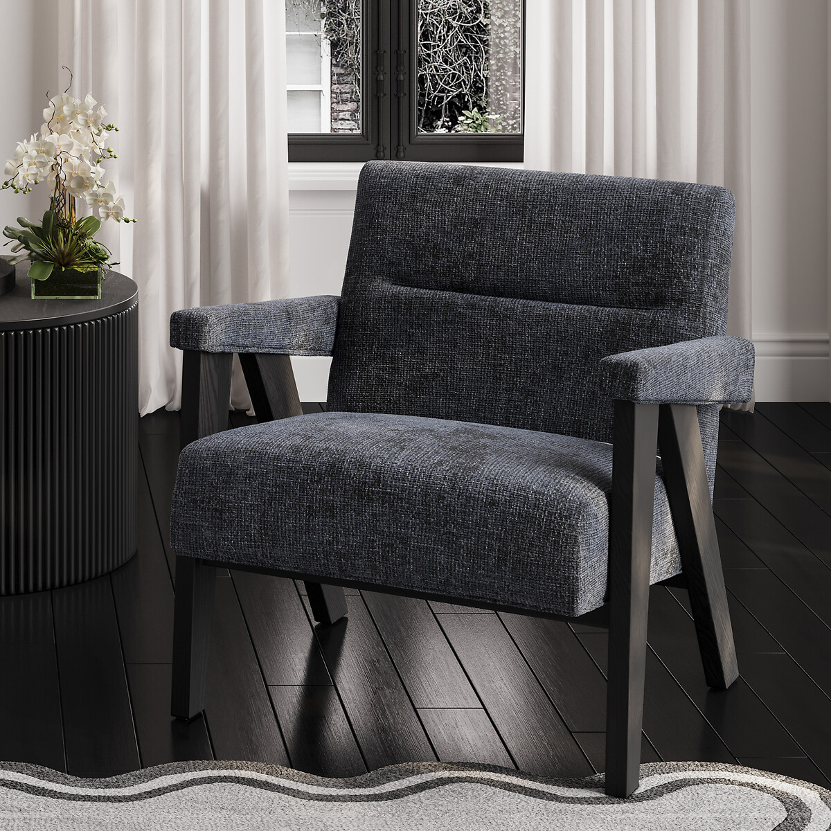 Alessa Tweed Velvet Upholstered Accent Armchair carbon/black, ÉDITÉ