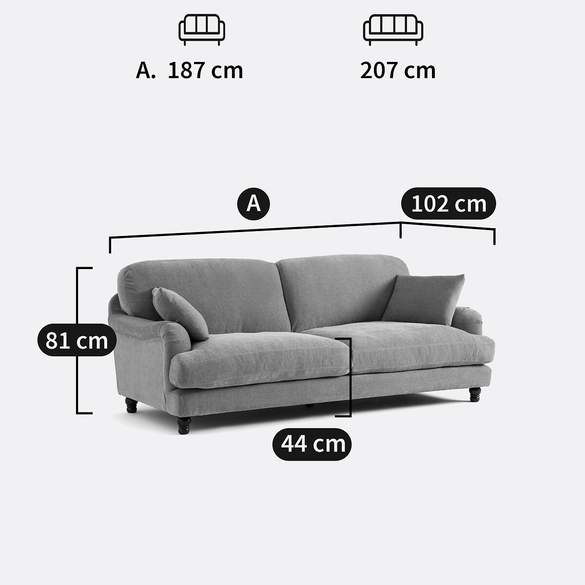 Canapé 3 ou 4 places, polyester chiné, NOON vert eucalyptus, LA REDOUTE INTERIEURS