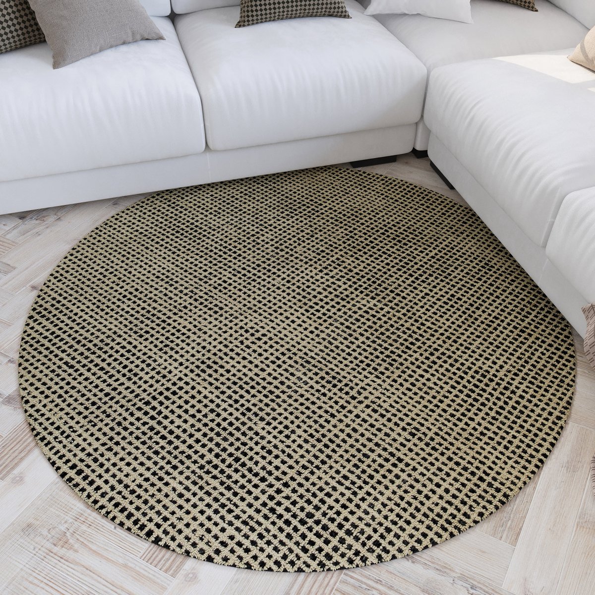 Tapis rond tufté main ,  Hamptons TWENTYNINE beige sable-noir, WECON HOME