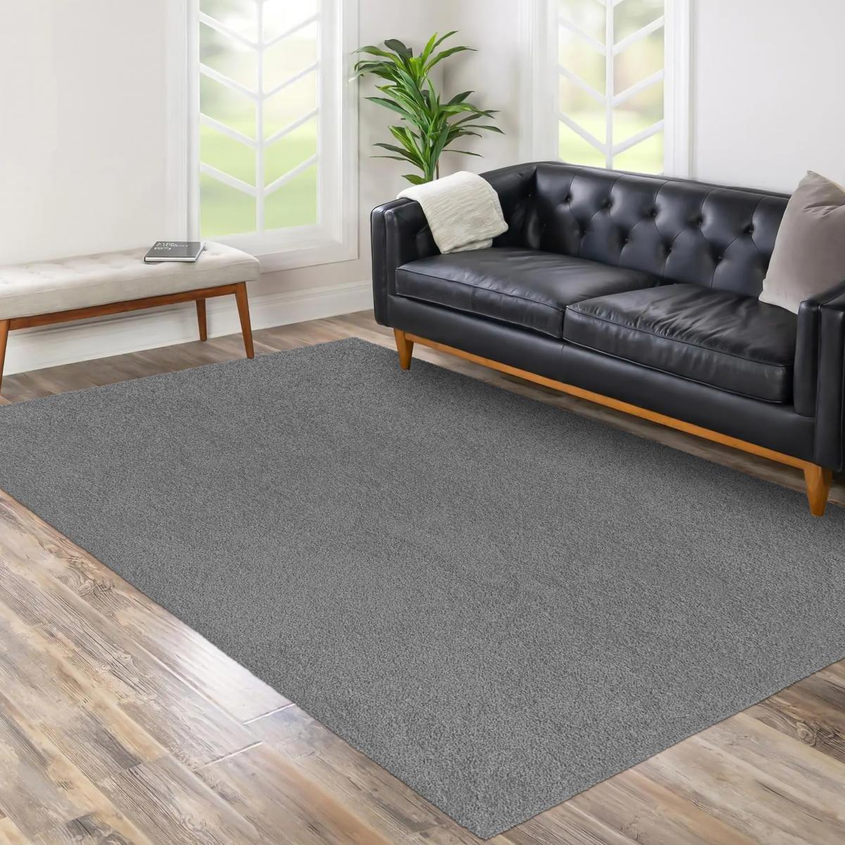 Tapis shaggy tissé motif uni TAPITOP gris ,blanc, UN AMOUR DE TAPIS