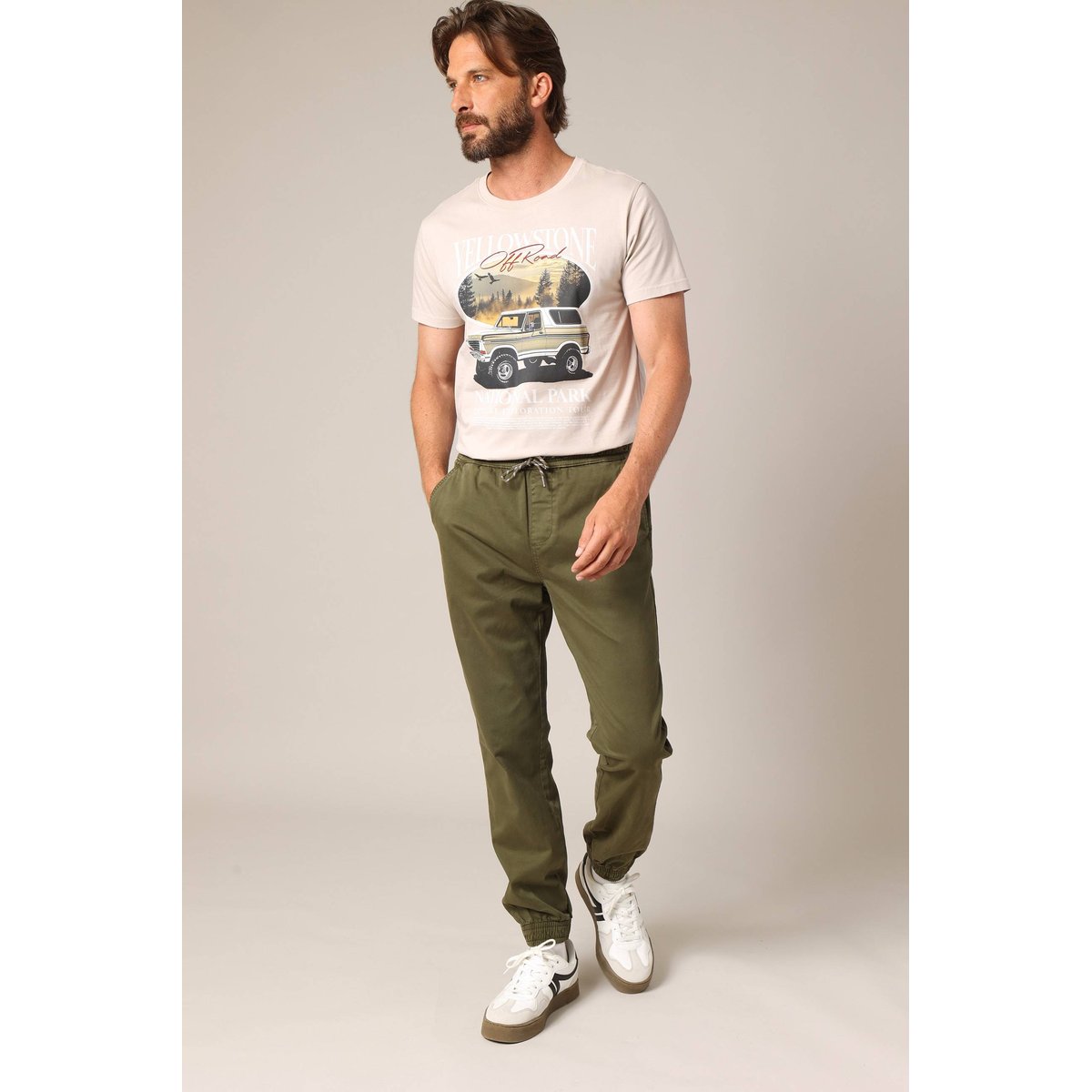 Pantalon décontracté en coton avec taille élastiquée JEMMY olive, DEELUXE