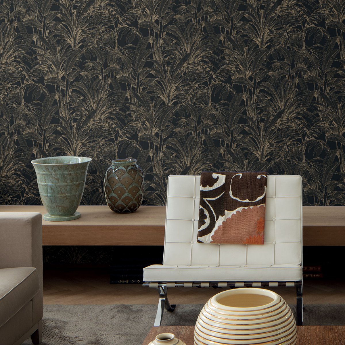 Papier peint jungle glamour noir, HEXOA