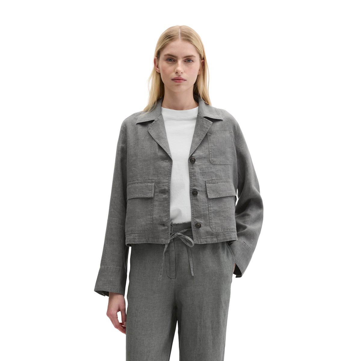 Veste en lin relaxed avec poches plaquées gris, MARC O'POLO