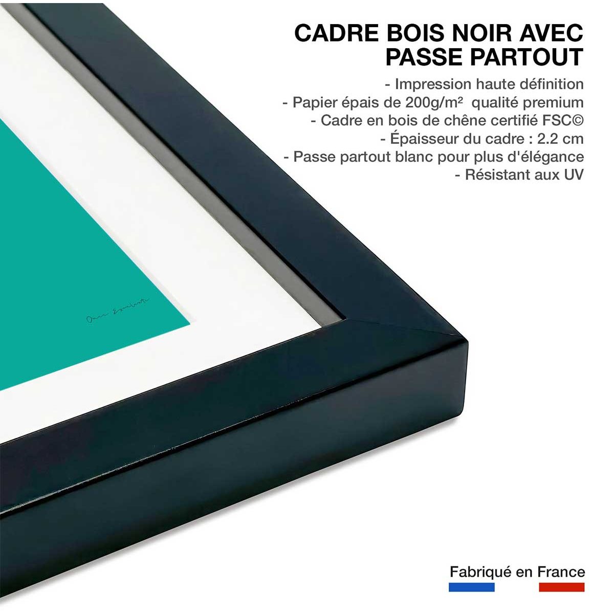 Affiche cuisine Verre de vin à la Française affiche + cadre en bois - noir, HEXOA