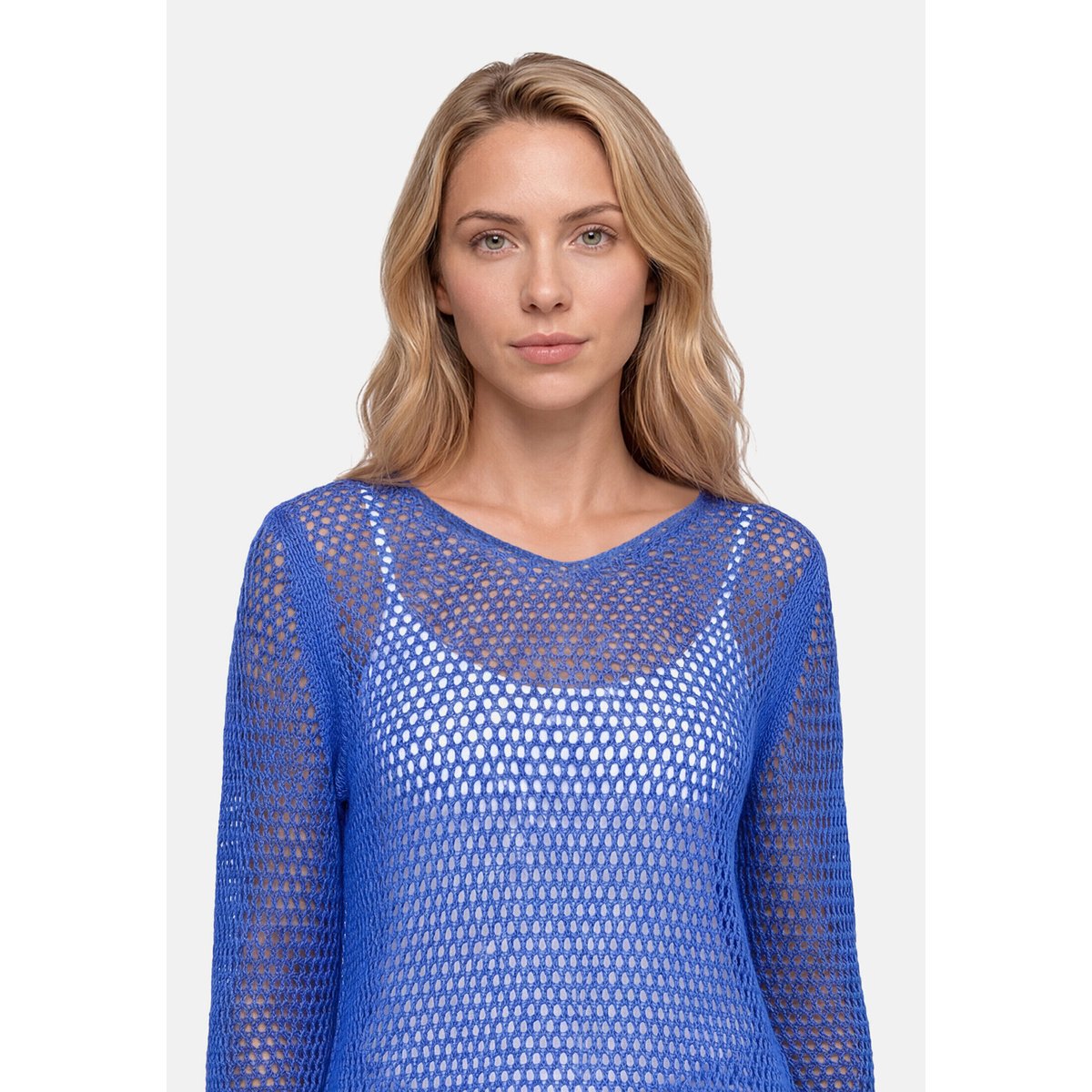 Pull-over en maille ajourée à manches 3/4 adria blue, BETTY BARCLAY