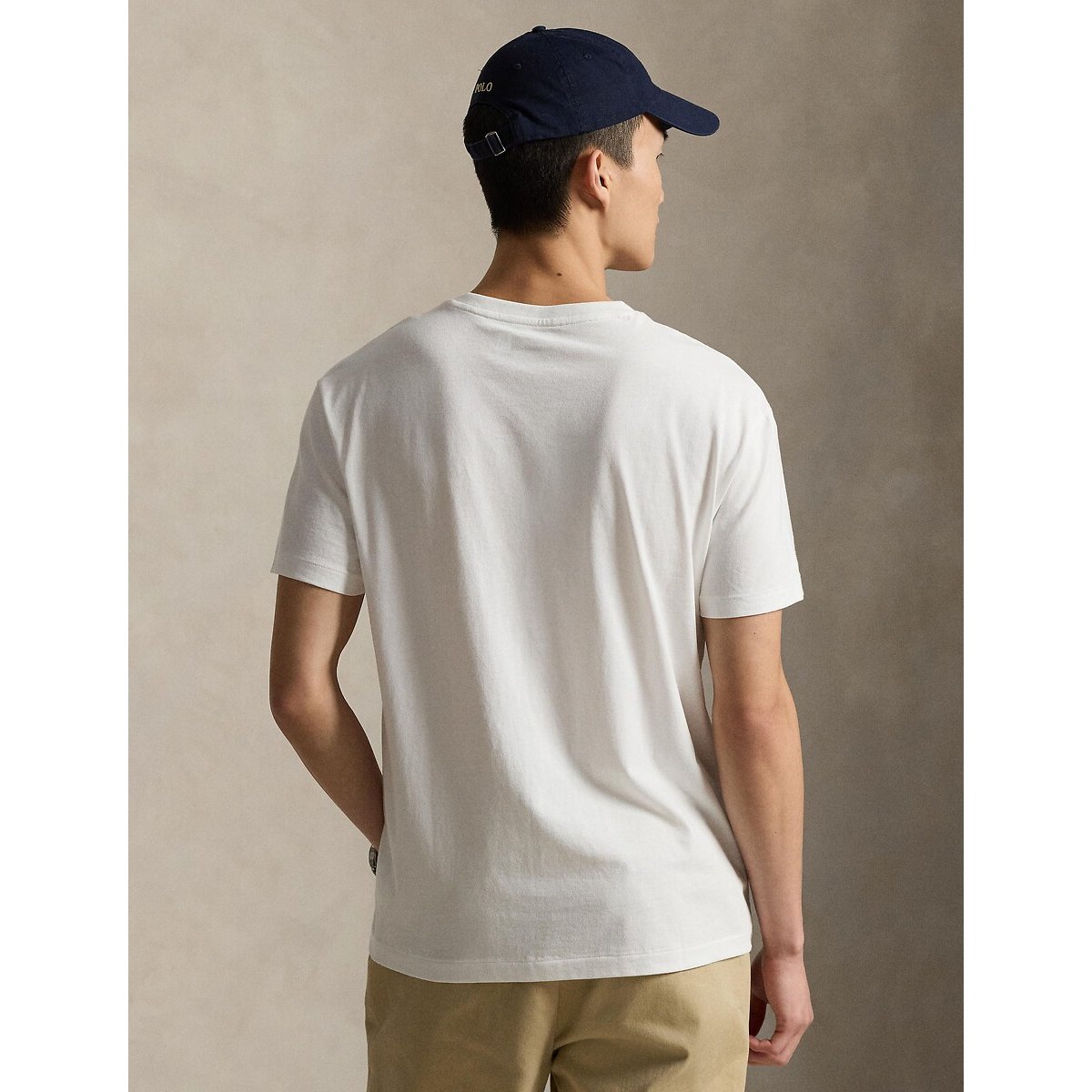 T-shirt scollo a V in jersey di cotone bianco, POLO RALPH LAUREN