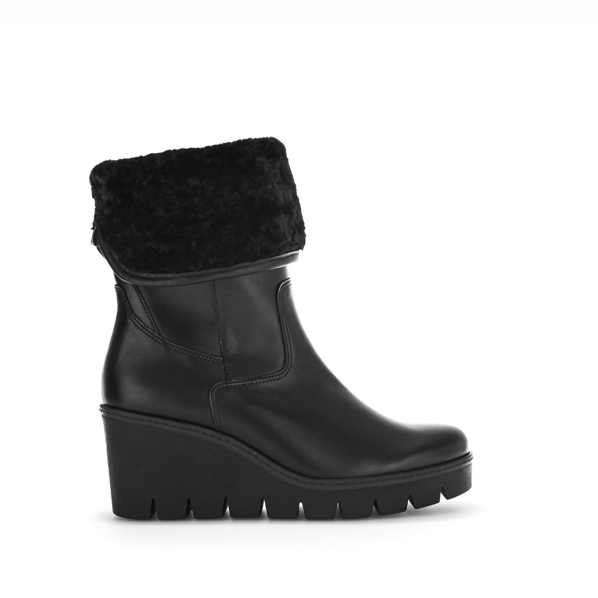 Bottines en plain leather à talon compensé noir, GABOR